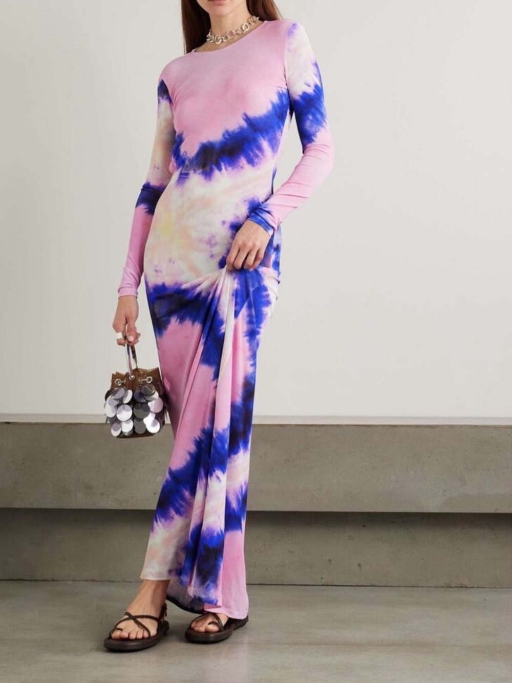 Paco Rabanne Tie-Dye Robe Gown Long Sleeve Maxi Dress SZ 40 / 10 PLEASE READ